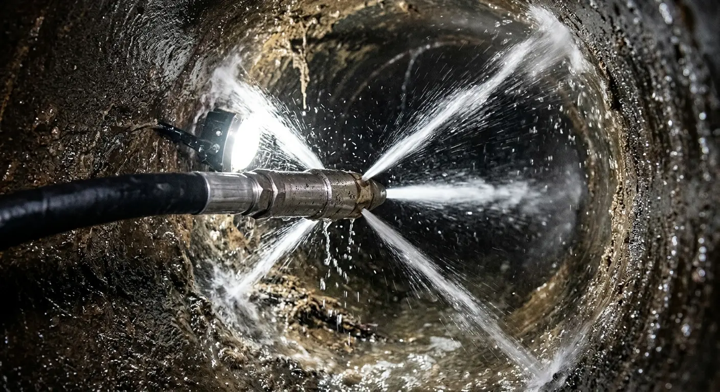 High-pressure hydro jetting nozzle cleaning sewer pipe for Sewer Cleanout in Chestnut Ridge